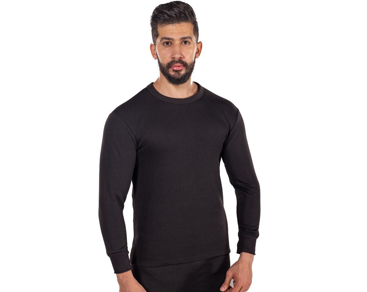 فانلة دروش فرو رجالي كم طويل أسود شتوي