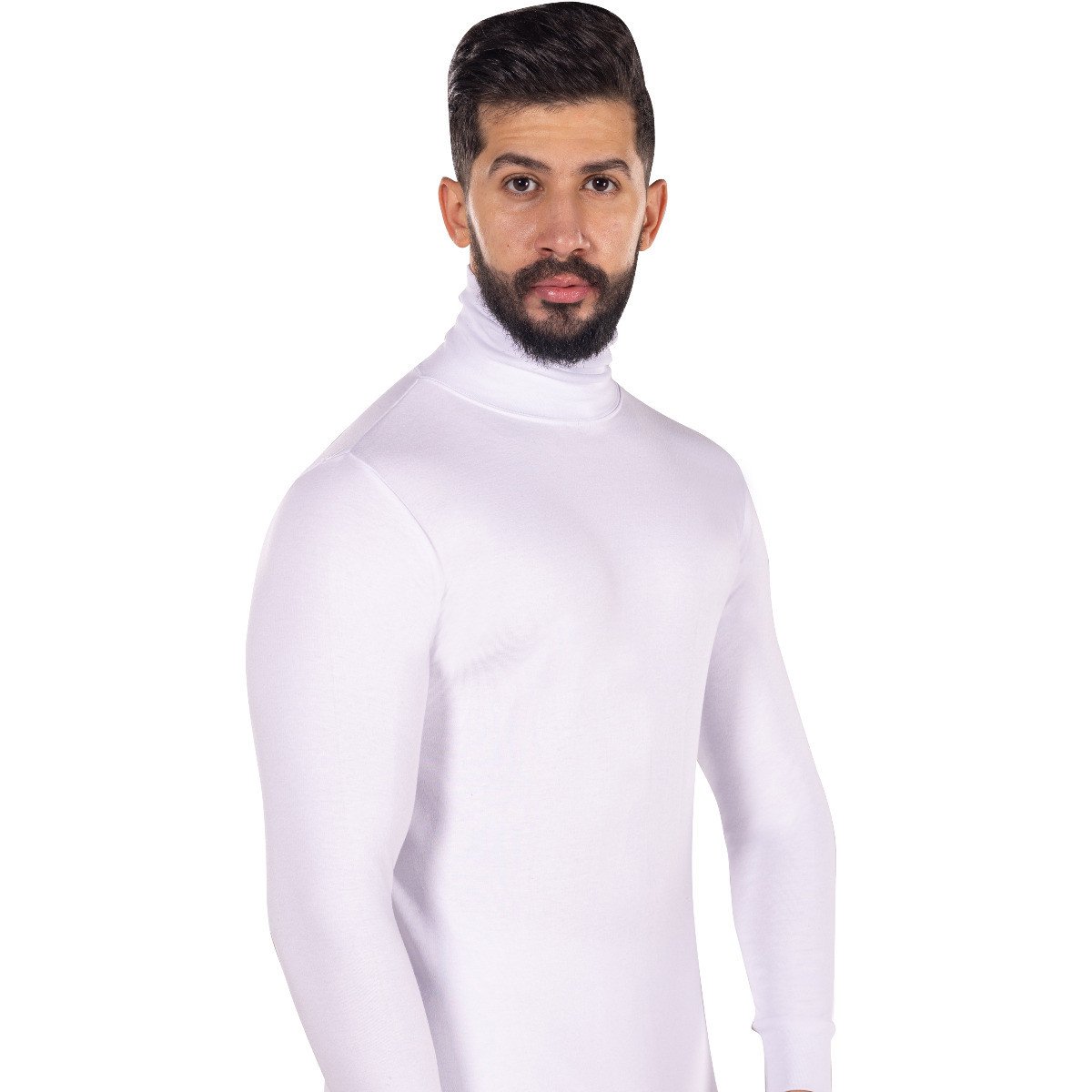 فانلة دروش رجالي كم طويل رقبة أبيض شتوي