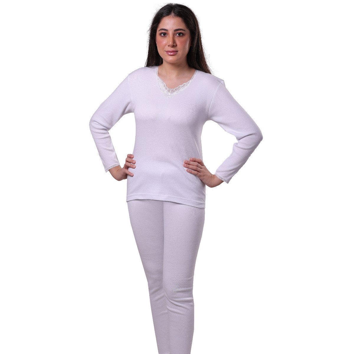 بجامه دروش نسائي قطن كم طويل أبيض