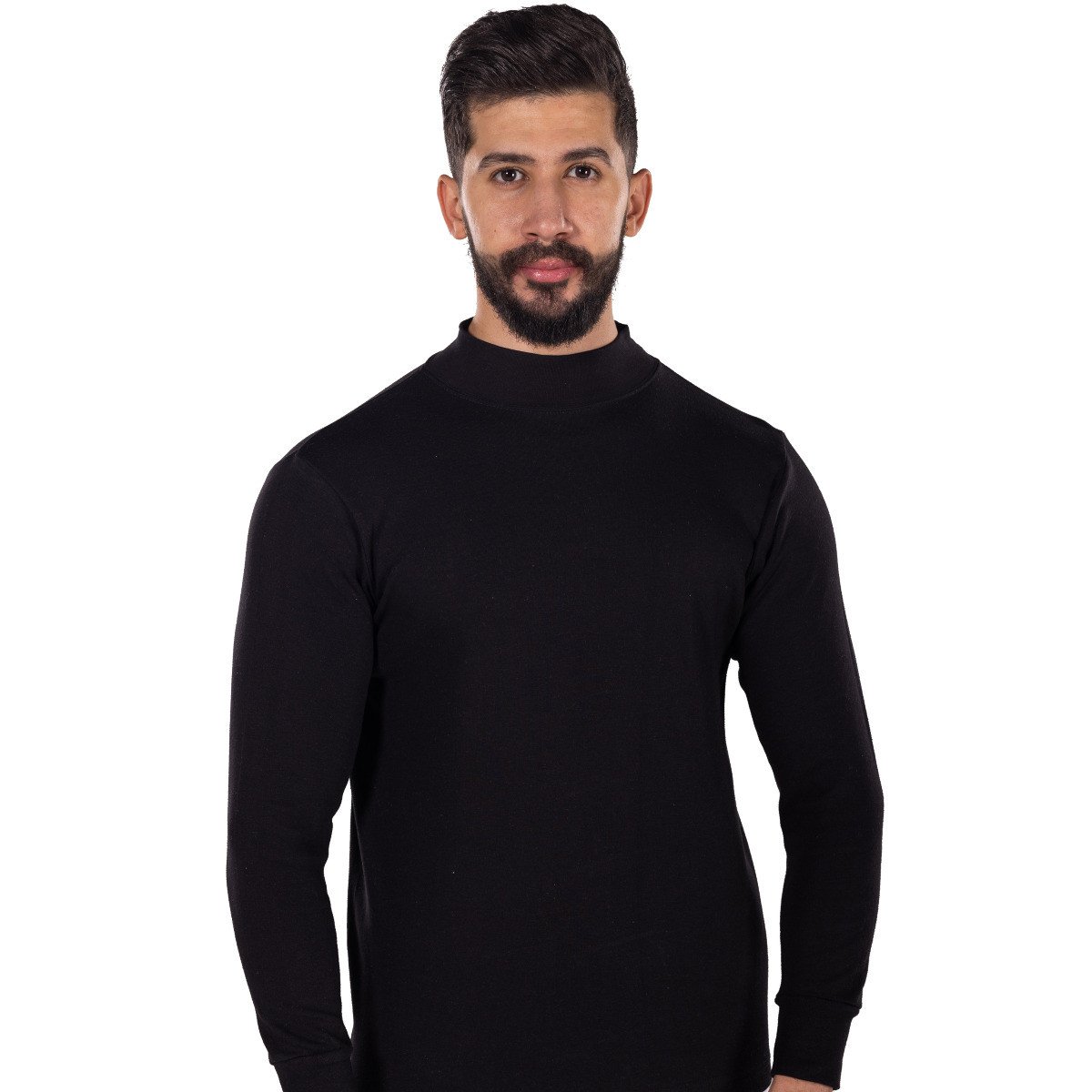 فانلة دروش رجالي كم طويل نصف رقبة اسود شتوي