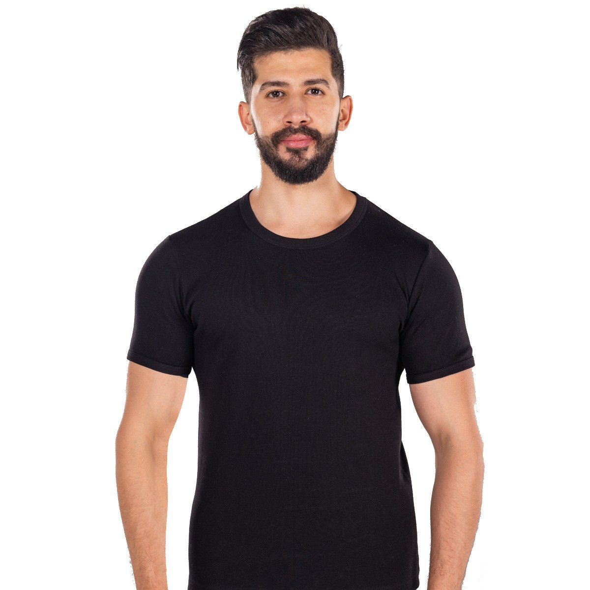 فانلة دروش قطن رجالي نصف كم اسود شتوي