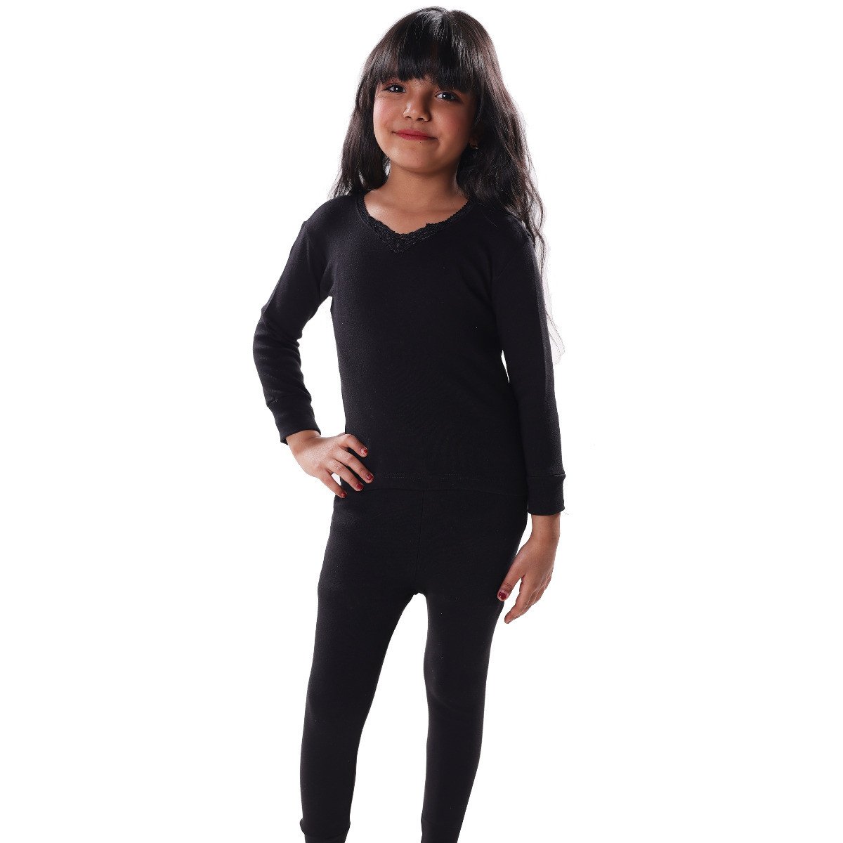 دروش بيجاما بناتي أطفال كم طويل اسود شتوي