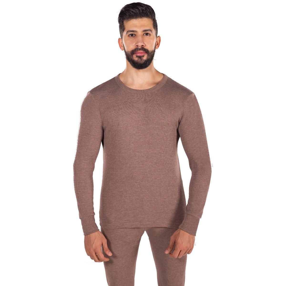 بجامة دروش قطن رجالي كم طويل بني غامق