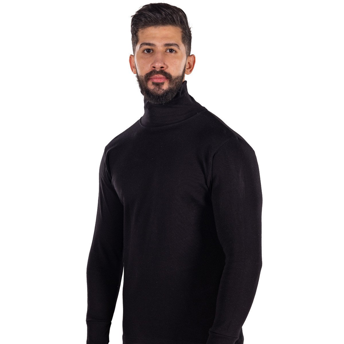 فانلة دروش رجالي كم طويل رقبة اسود شتوي