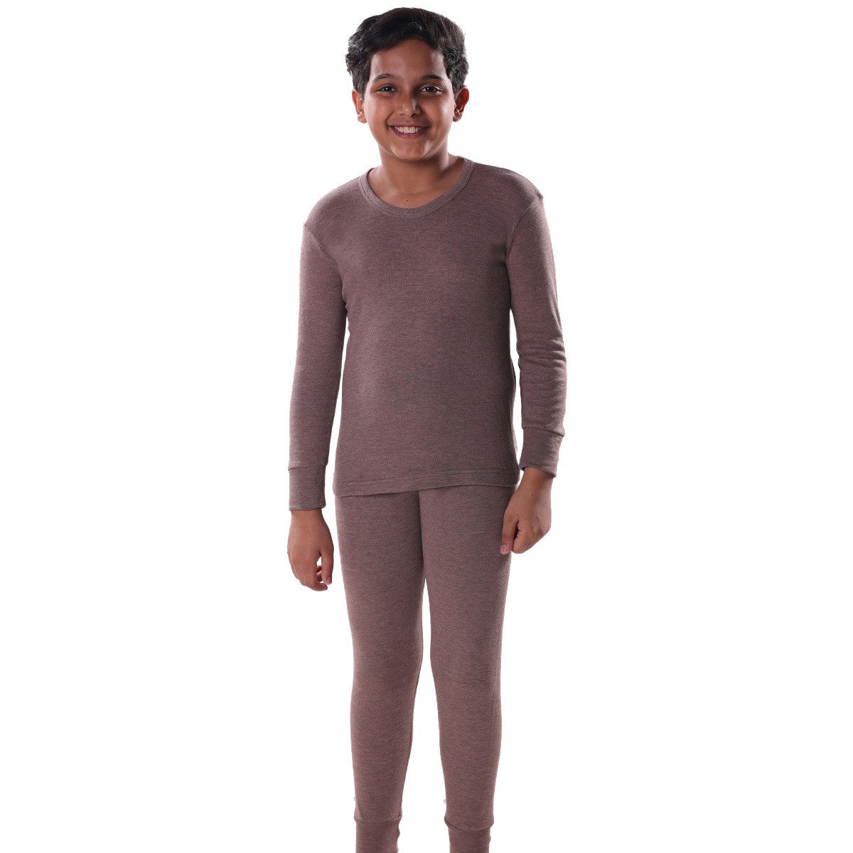 بجامة دروش قطن ولادي شبابي كم طويل بني غامق شتوي