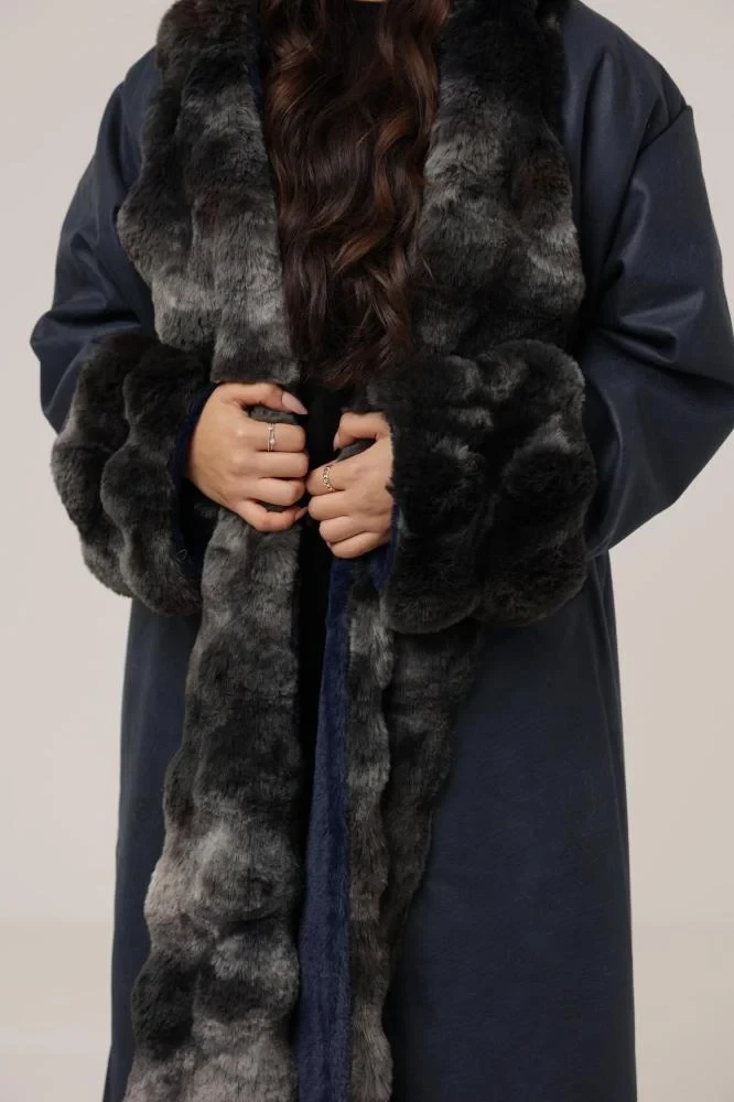 فروة نسائي فرو الأرنب كحلي