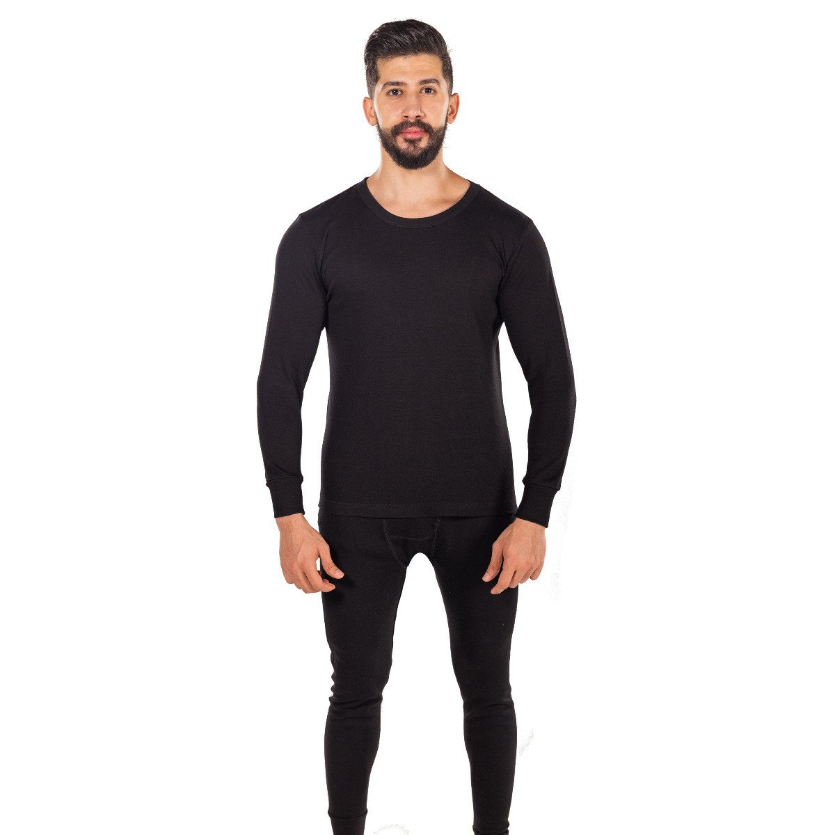 بجامة دروش قطن رجالي كم طويل أسود